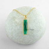 Handmade Bar Pendant, Bridal Necklace, Green Onyx 7x30mm Necklace, Micron Gold Plated Sterling Silver Bezel Necklace Jewelry